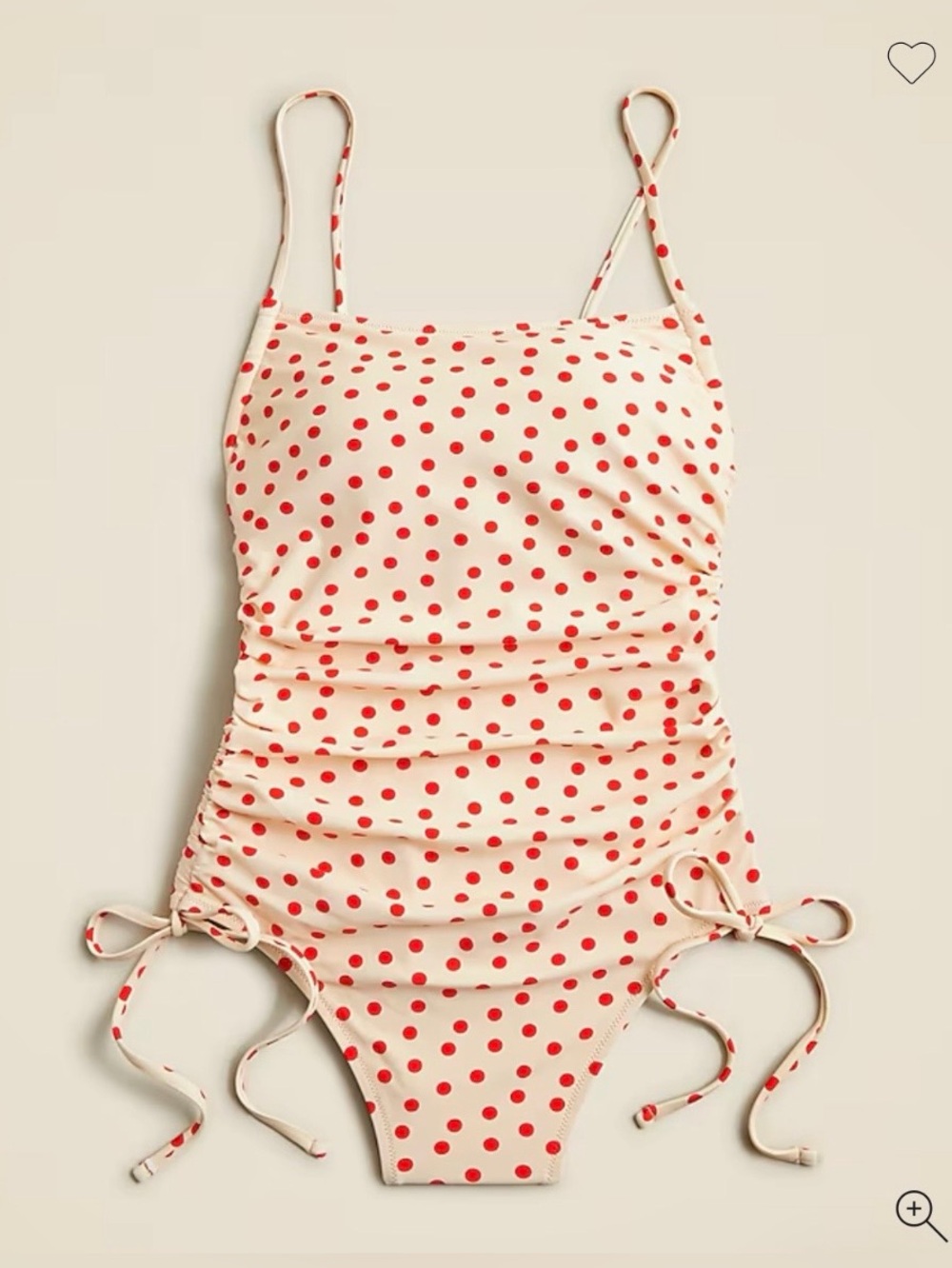NWT J. Crew Ruched One Piece Swimsuit with Side Ties in Red Dot Print - Sz 22
